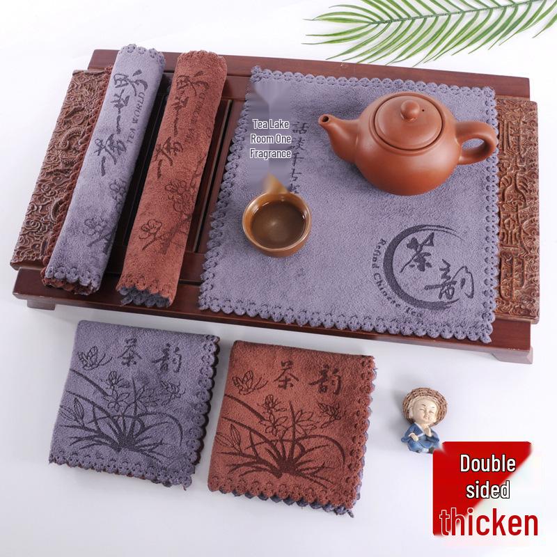 Double-Sided Absorbent Tea Table Mat - Thick, Dual-Color Towel