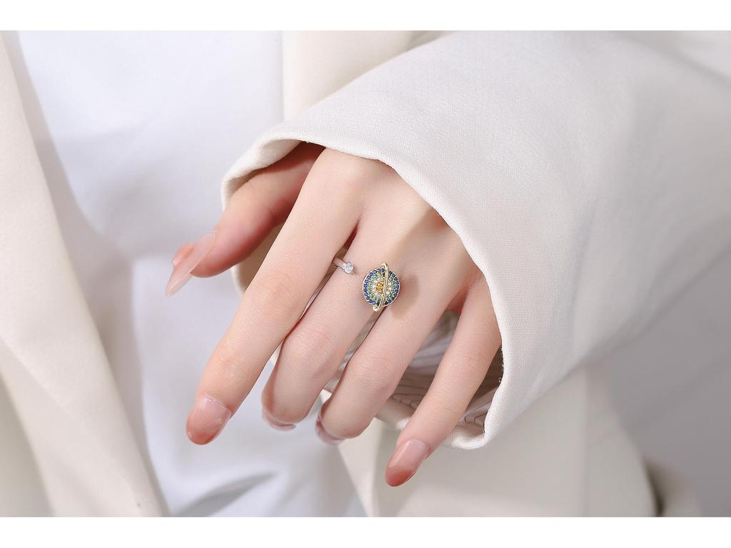 Colorful Zircon Planet Engraved Rotating Ring - Anxiety Relief Light Luxury Open Index Finger Jewelry