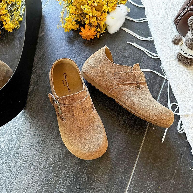 Retro Inner Height Increase Flat Bottom Women's New Comfortable and Lightweight Belt Buckle One Pedal Single Shoe
