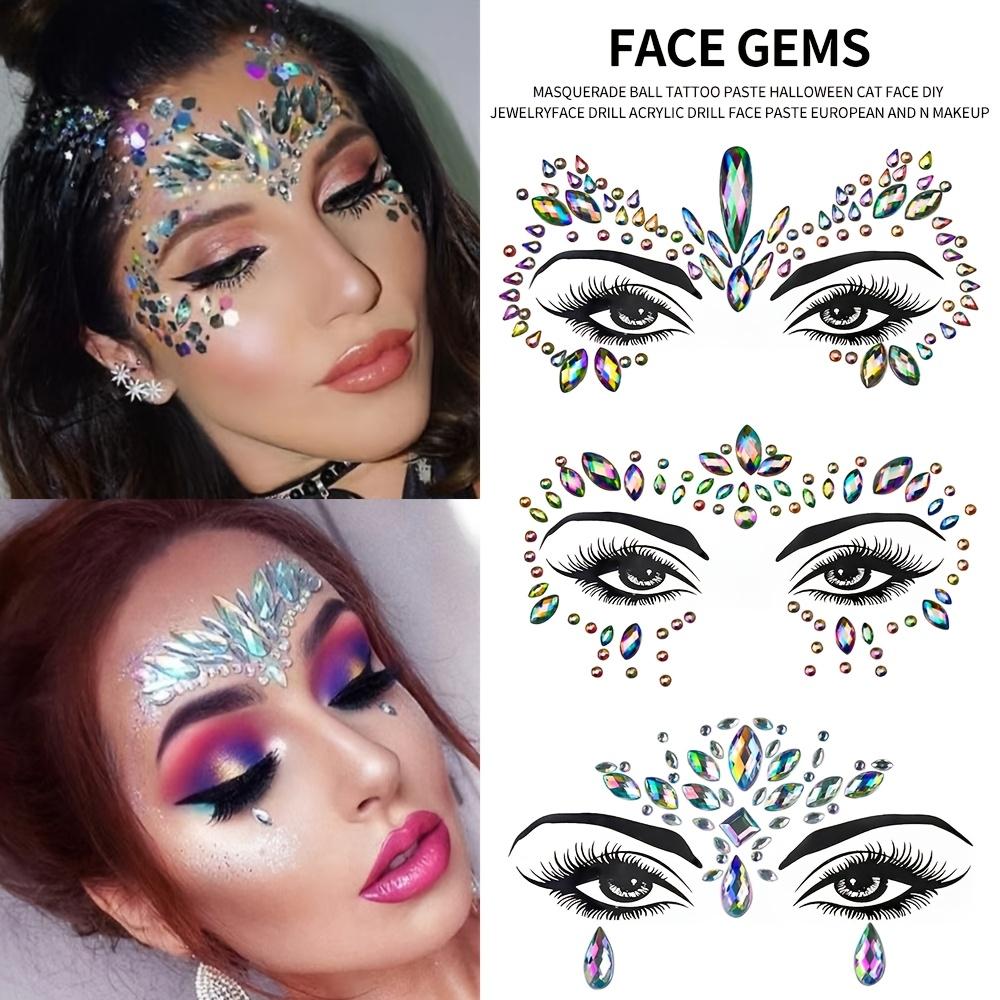 Carnival/Mardi Gras/Masquerade Cat Makeup 5sheets/set Aurora Crystal Stickers AB Colorful For Halloween Sparkling Rhinestone Design Accessories