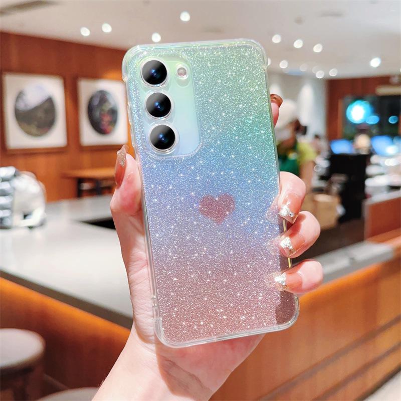 Iridescent Blue Love Heart Glitter Phone Case for Samsung Galaxy S23/S22/A55