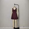Red grid neck polo collar French retro short dress sleeveless waist thin versatile short skirt children