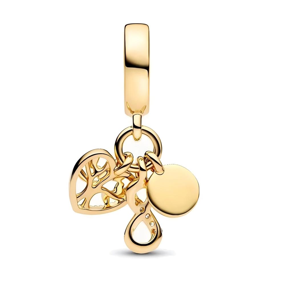 Gold Series Family Infinity & Airplane Globe Suitcase Triple Dangle Charm Fit Pan Bracelet DIY Women's Jewelry Gift