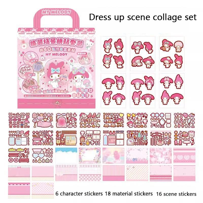My Melody Play Home Quiet Book Luxury Dress Up Stickers Kuromi Scene Collage Set Gift Box 3D Three Dimensional Stickers Toy