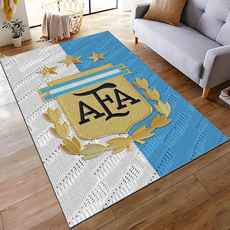 Argentina AFA Emblem with Blue and White Stripes, Non-slip rug suitable for living room and bedroom sofas.