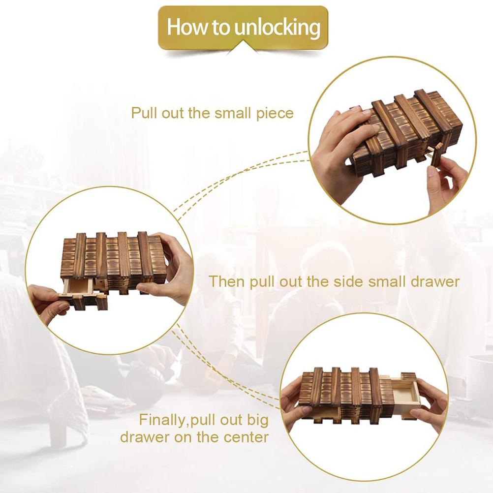 Wooden Puzzle Box Secret Compartment Brain Teaser Box Decompression Toy for Adults