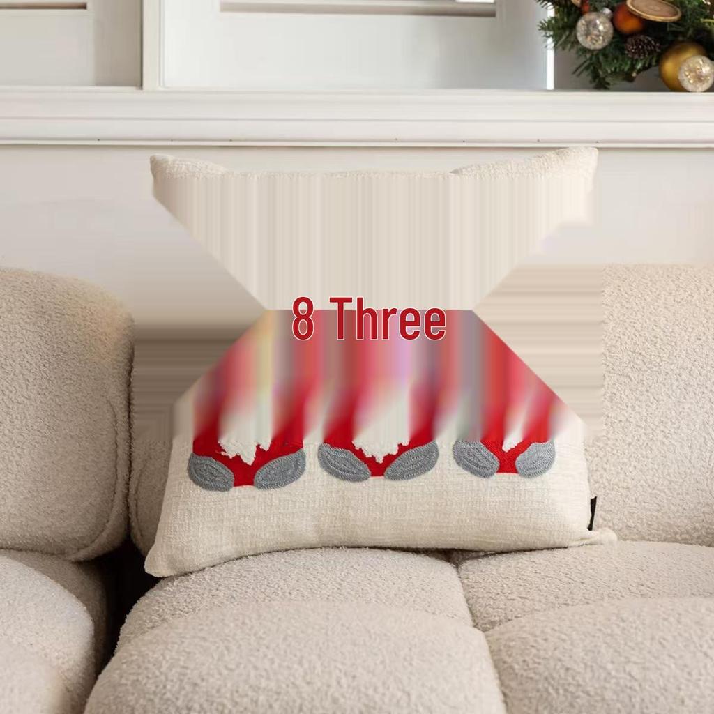 Christmas Embroidery Candy Cane & Santa Hat Tufted Throw Pillow Cover