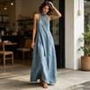 Women Summer Halter Neck Maxi Dress Casual Sleeveless A-line Long Dress Casual Beach Vacation Flowy Sundress