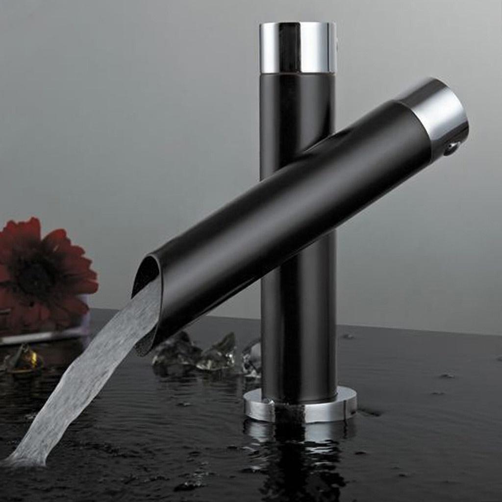 Black Bathroom Unique Single Handle Waterfall Basin Faucet Spout Mixer Tap Deck Mounted  Bronze Finished Hot & Cold Water