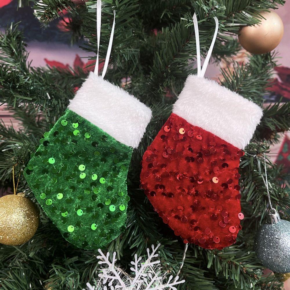 Hanging Christmas Tree Ornaments Plush Christmas Decoration Red Sequins Christmas Stocking Home