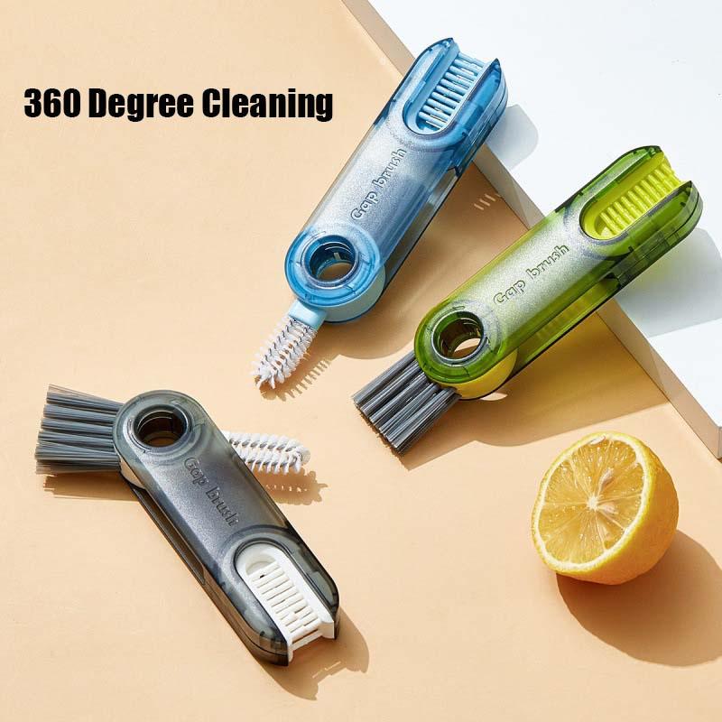 3 In 1 Milk Water Bottle Cup Lid Cleaning Brush Multi-Functional Straw Crevice Cleaner Brush U-shaped Bottle Gap Clean Tools