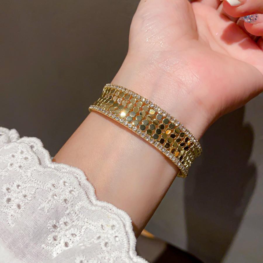 Geometric Zircon Round Multilayer Open Cuff Bracelet For Fashion Women