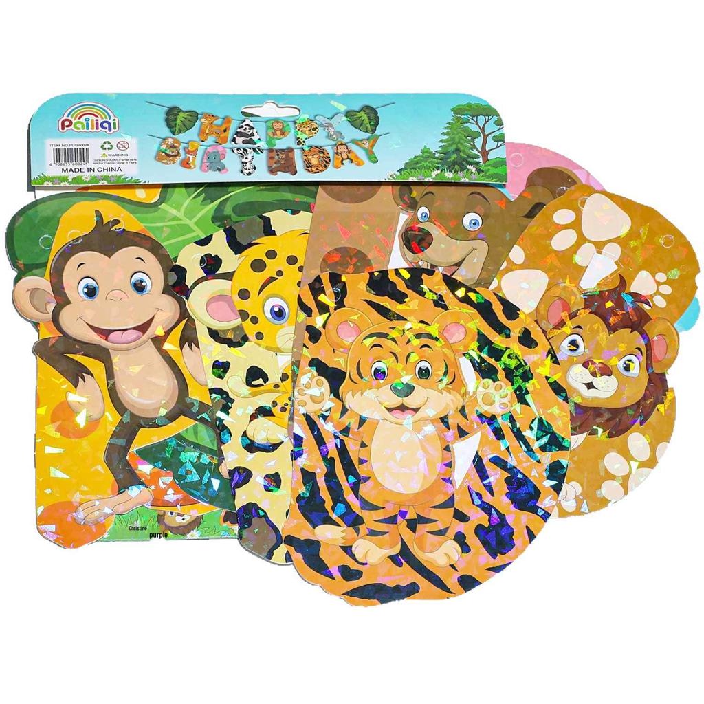 Jungle Animals Kids Birthday Party Banner Flags Decoration