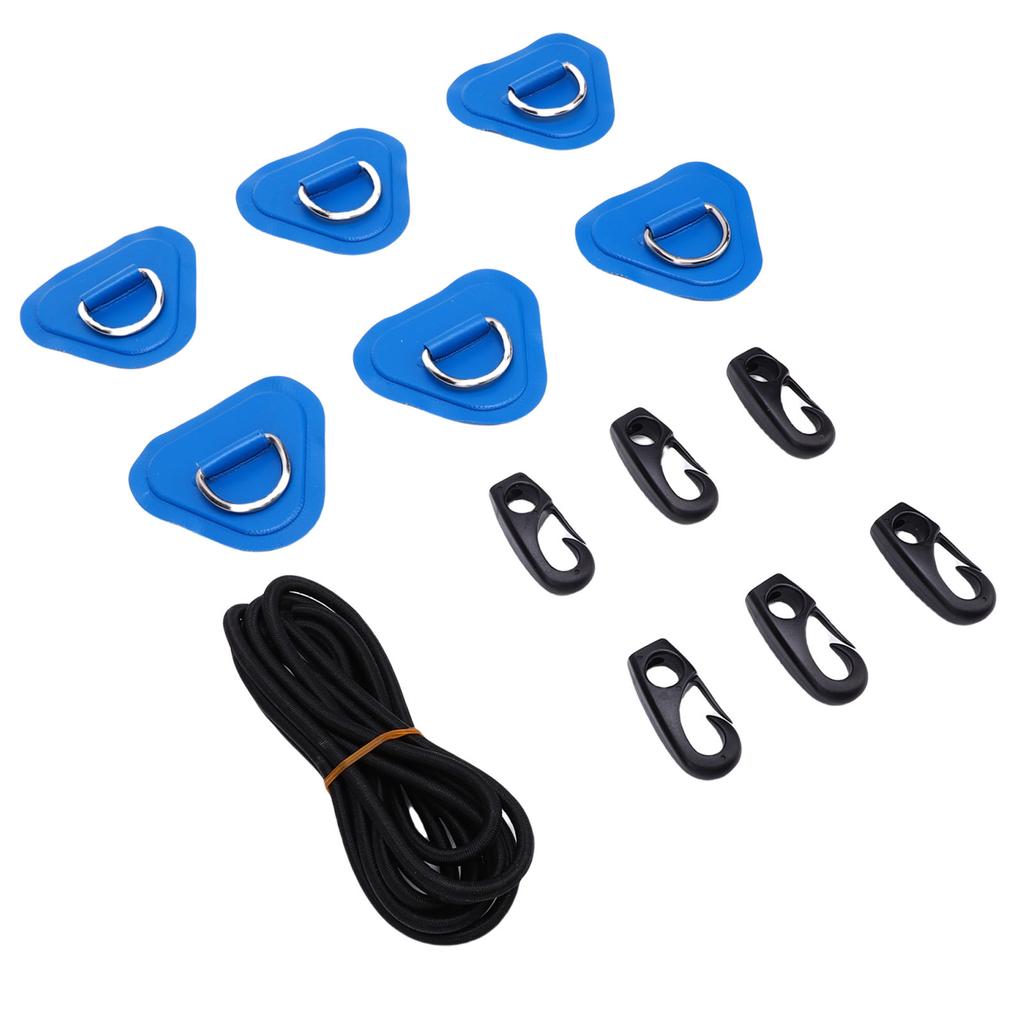 Stainless Steel D Ring Patch Kit Triangular with Elastic Cord Hooks D Ring PVC Patch for Inflatable Boat Raft Dinghy