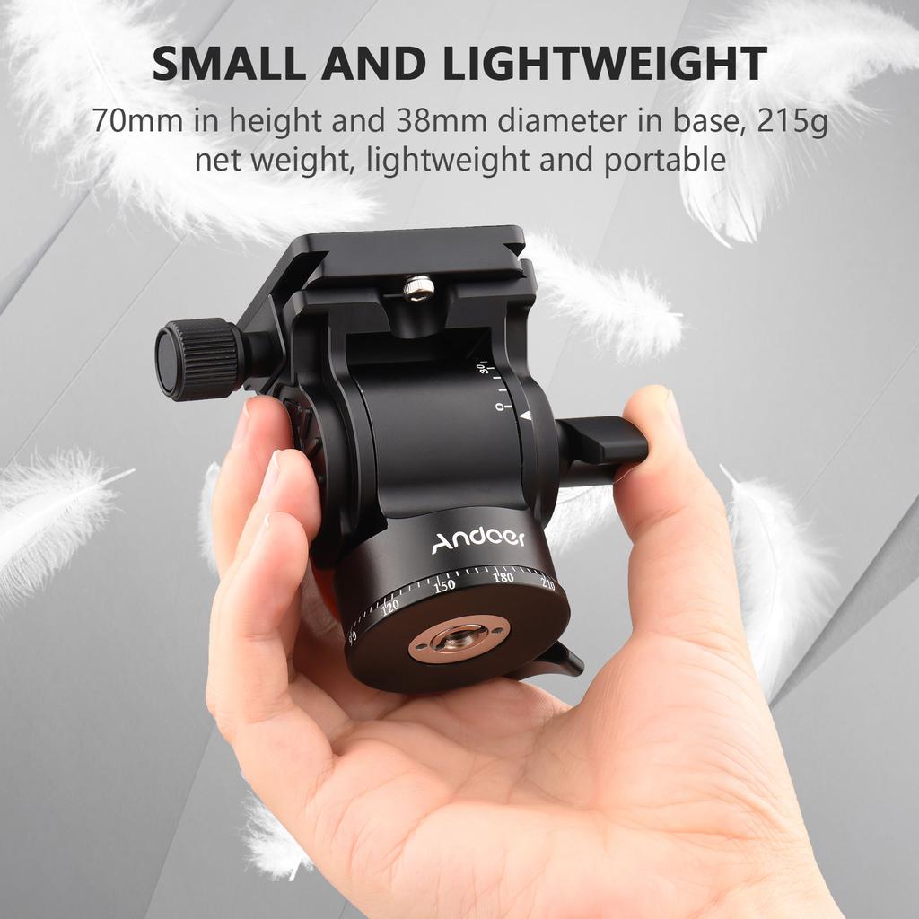Andoer Compact Camera Video Fluid Head Pan Tilt Cap Trepied Panorama Ballhead Montare trepied Aluminiu
