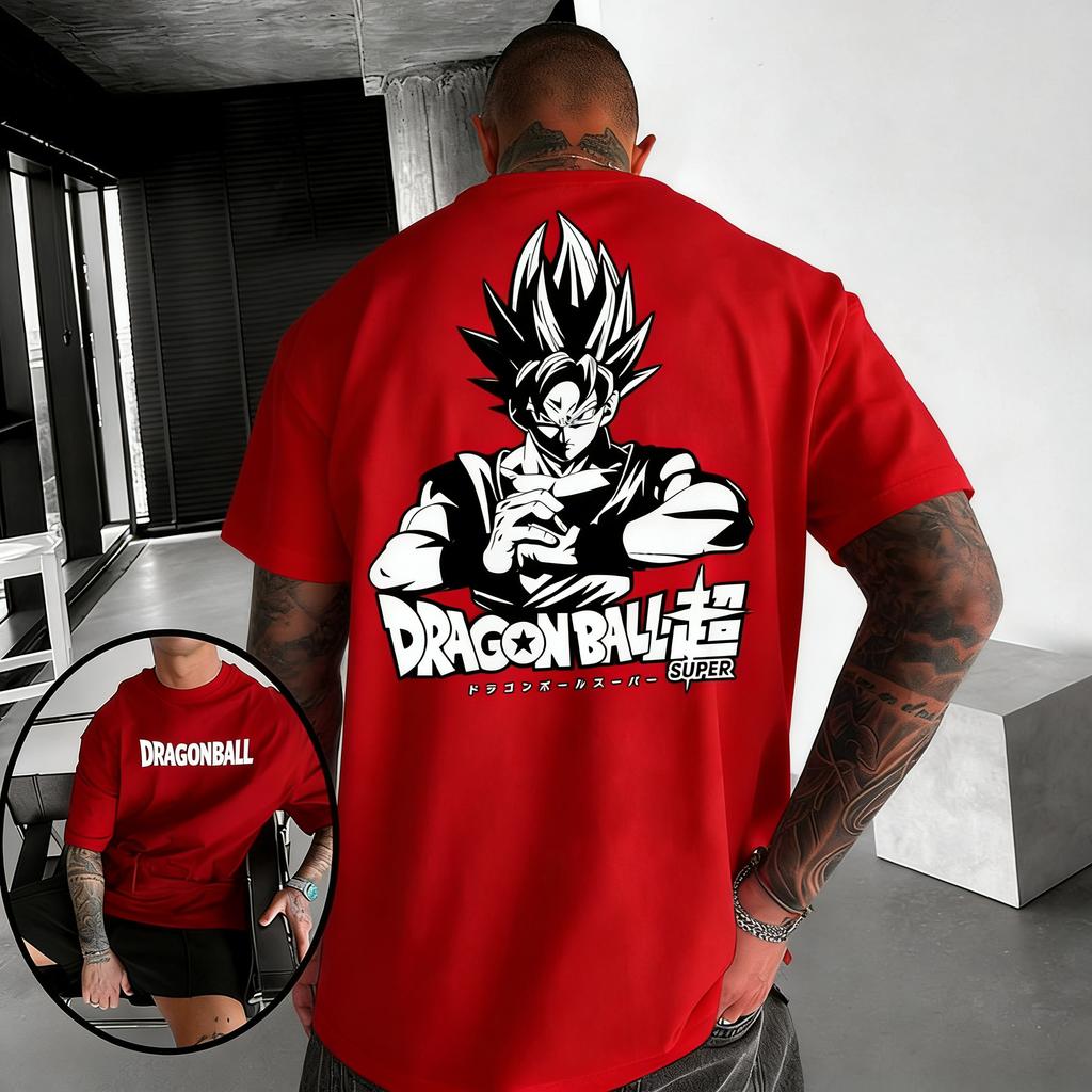 Dragon Ball Anime Trendy Casual Direct Spray Printed Heavy Cotton Short Sleeved Tshirt Mens Trendy Brand American Top Trendy