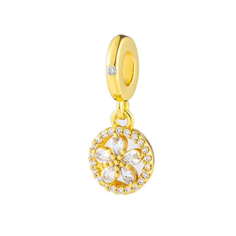 Gold Plated Sparking HeartFlower Charm Beads Pendant Fit Original Copper Bracelet Necklace Beads For Diy Jewelry Women Gift