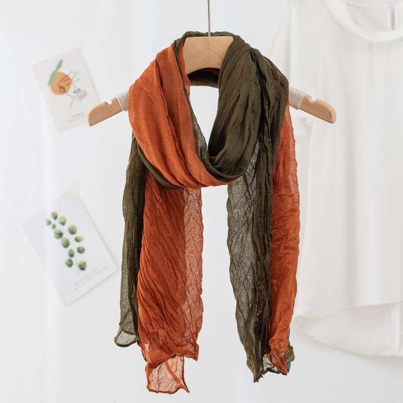 Gradient Cotton Hemp Scarf Desert-Style Vintage Wrinkle Scarf Fashion Winter Warm Casual Scarf Shawl