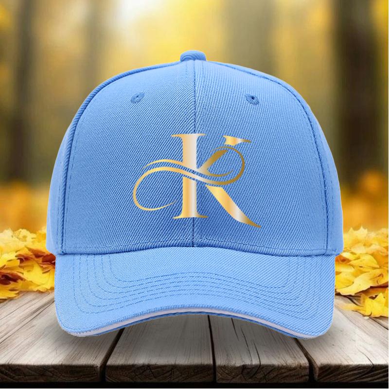 New Unisex Adjustable Baseball Cap With Golden K Letter Print For Outdoor Casual Sports Daily Wear
