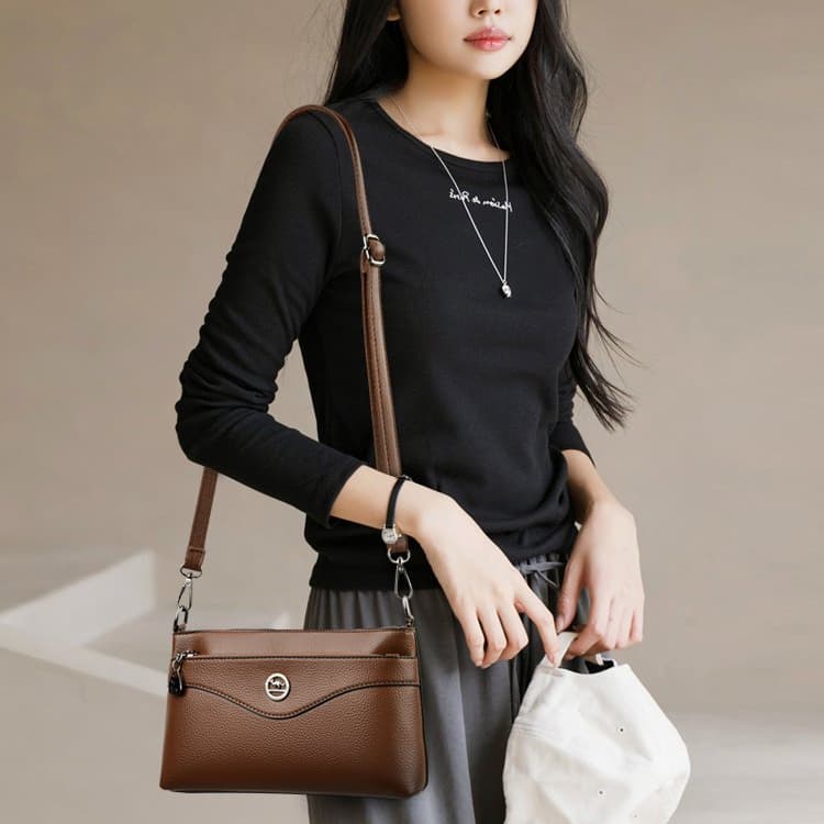 Lychee Pattern Soft Leather Messenger Bag Women's Shoulder Bag