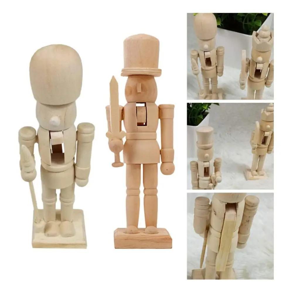 6Pcs Christmas Wooden Unfinished Nutcracker Figurines DIY Blank Unpainted Nutcracker Puppet Walnut Soldier Ornament Decor New