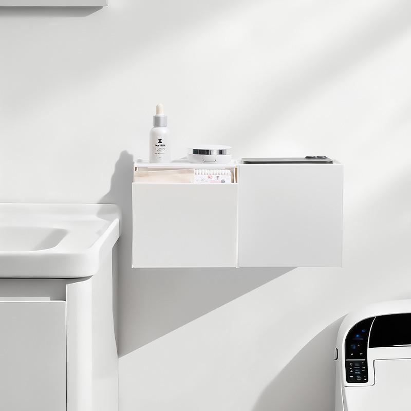 Väggmonterad förvaringsbox för toalettpapper och mensskydd med tipplock, Dammtät organizer, Utan hål