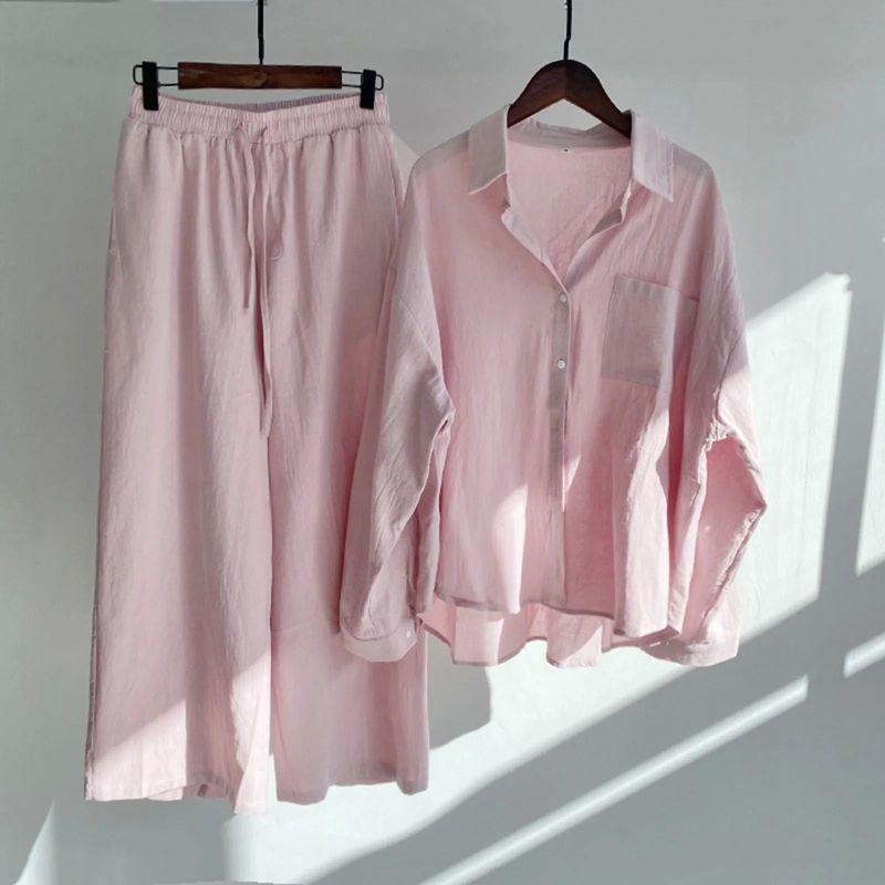 Large Shirt + High Waisted Pants Set Plus Size Shirt + High Waist Loose Pants Suit