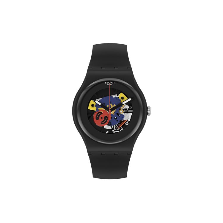 

Swatch Quartz Movement Night Return Waterproof Watch 41mm Black Dial Bio-Based Material Case Silicone Bio-Based Material Strap Unisex watches SO29B107 Black