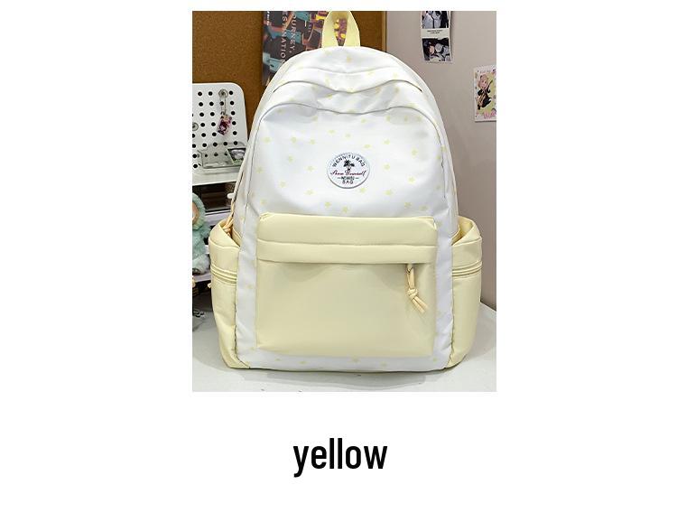 Star Polka Dot Colorblock Backpack - Versatile, Large Capacity Schoolbag for Students