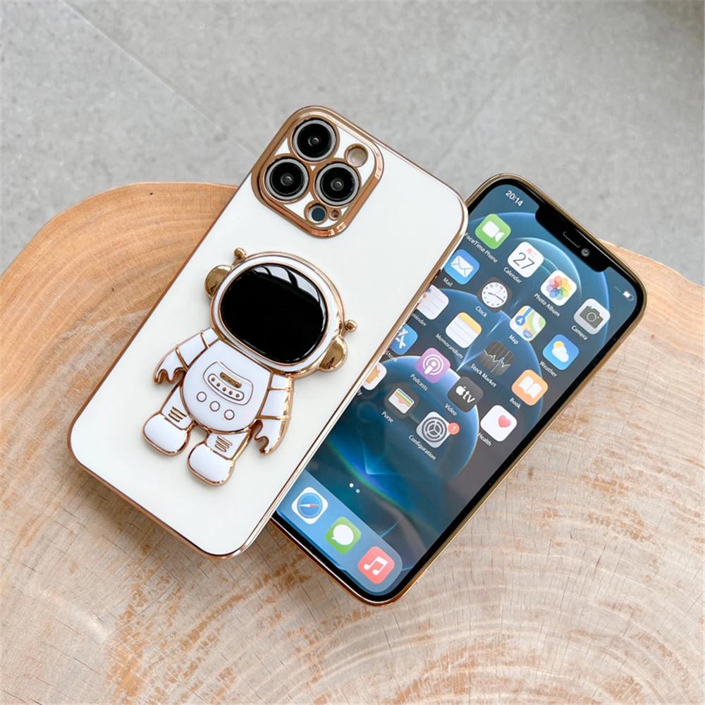 Luxury Astronaut Stand Holder 6D Plating Phone Case For Samsung A7 2018 A11 A21S A31 A51 A71 A81 A91 Soft Silicone Back Cover
