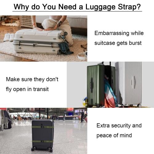 Wisdompro Suitcase Straps, 25mm Wide X 1.2m Long, One-Touch Adjustable Luggage Tie Straps, Packing Straps, Army Green, 2-Pack