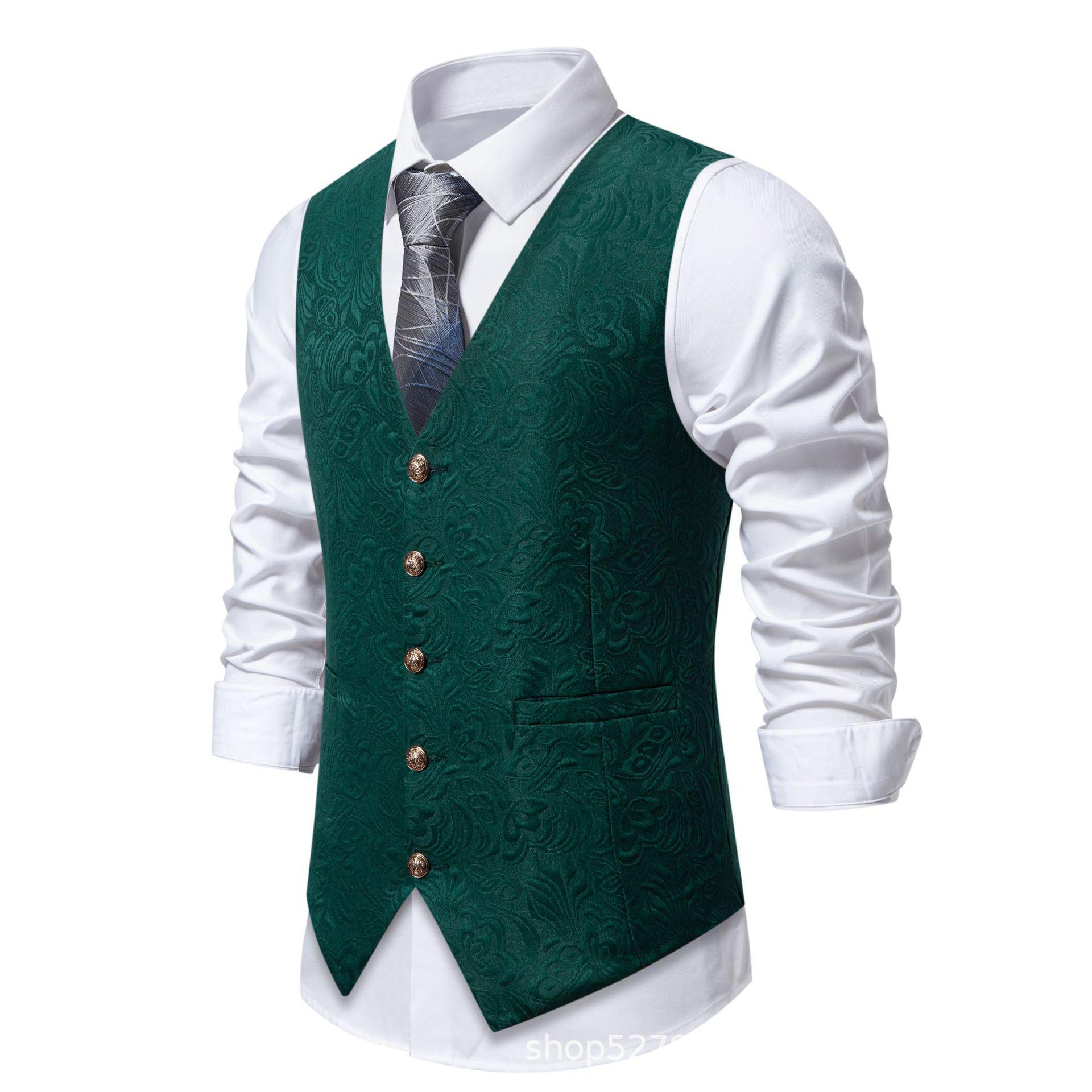 Top Men Wardrobe European Men's Halloween Jacquard Suit Vest for Stage Performance L groen