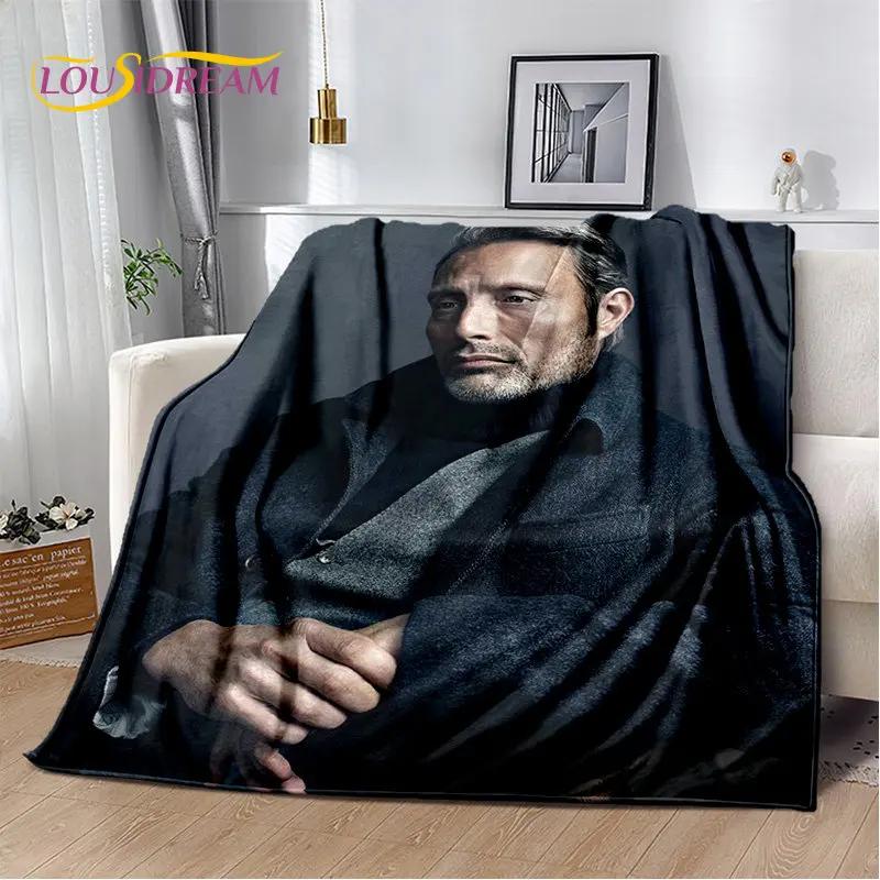 3D Mads Mikkelsen Schauspieler Star Weiche Plüschdecke, Flanelldecke Überwurfdecke für Wohnzimmer Schlafzimmer Bett Sofa Picknick Abdeckung Kinder