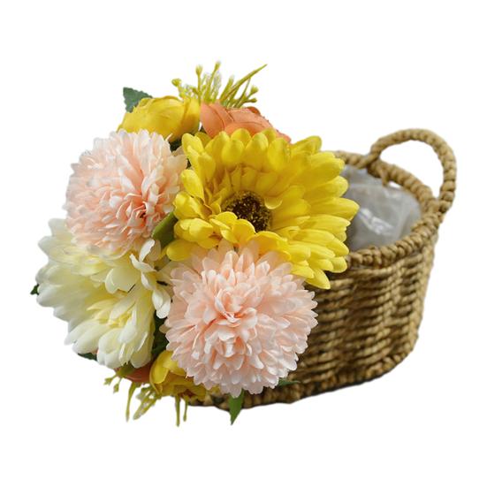 Artificial Chrysanthemum Ball Flower Bouquet Mixed Fake Silk Hydrangea Flower with Chrysanthemum Peonies жёлтый