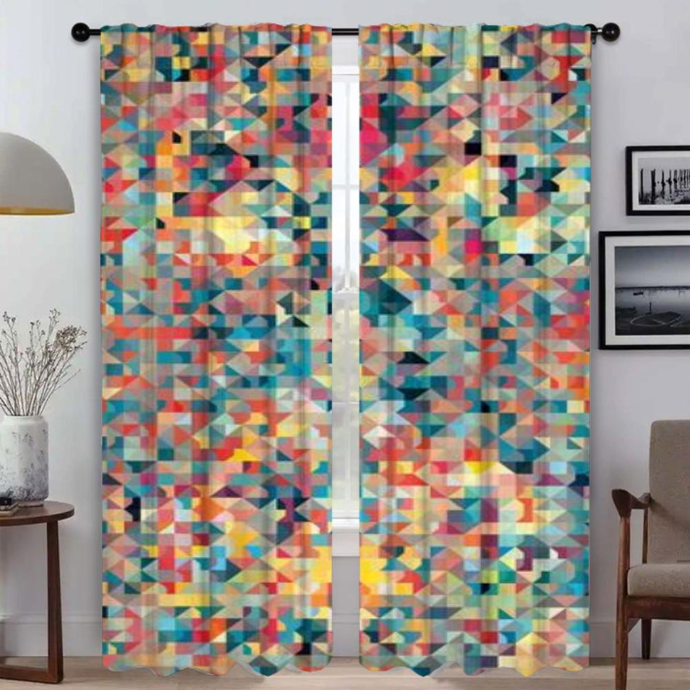 Elegant Room Curtains for Living Room Painted Design Halloween Decoration Tulle for Bedroom Window Curtain Curtains 2 Pieces