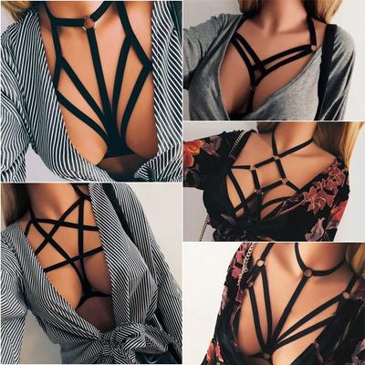 Damen Bustier Bralette Sexy Bandage BH Push Up Crop Top Gürtel Dessous Cage Harness
