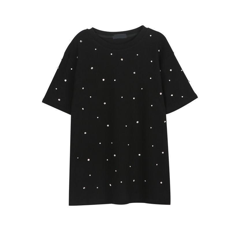 

Minimalist T-shirts for Women Diamonds Fashion Short Sleeve Summer All-match Solid Loose College Girls Young Korean Style Ins 3XL