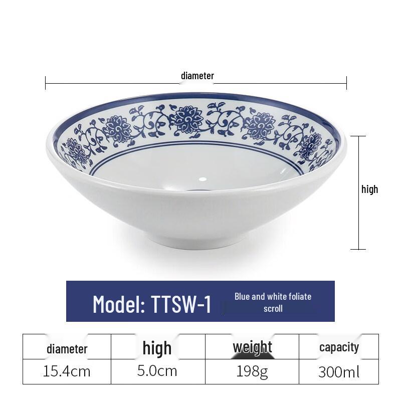 Melamine Blue and White Porcelain Noodle Bowl