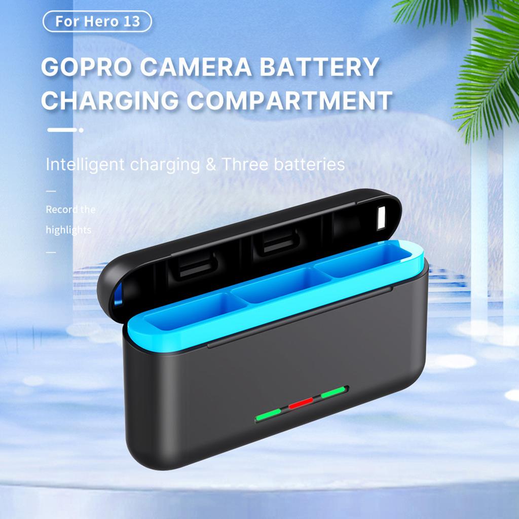 Battery Charger for GoPro Hero-13 Three-Slot Portable Storage Case with Fast Charging Function