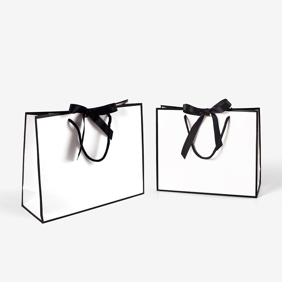 10/20Pcs White Bow Ribbon Gift Paper Bag Portable Clothing Handle Bag Convenient Present Wrap Bag Party Decorations Favors