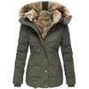 Winter Warm Fur Collar Cotton Jacket Women's Zipper Long Sleeve Slim Cotton Coat Hooded Coat