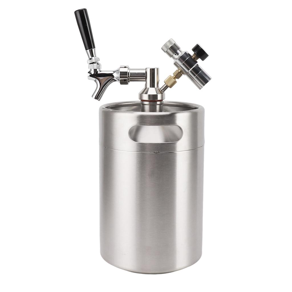 Mini Stainless Steel Beer Barrel with 60psi Gauge Dispenser Outlet Valve 5L Pressurized Mini Beer