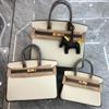 Cross-border Lychee Pattern Color Matching Platinum Bag Cowhide Women's Bag Contrasting Color Handbag Large Capacity Shoulder Crossbody Wedding Bag