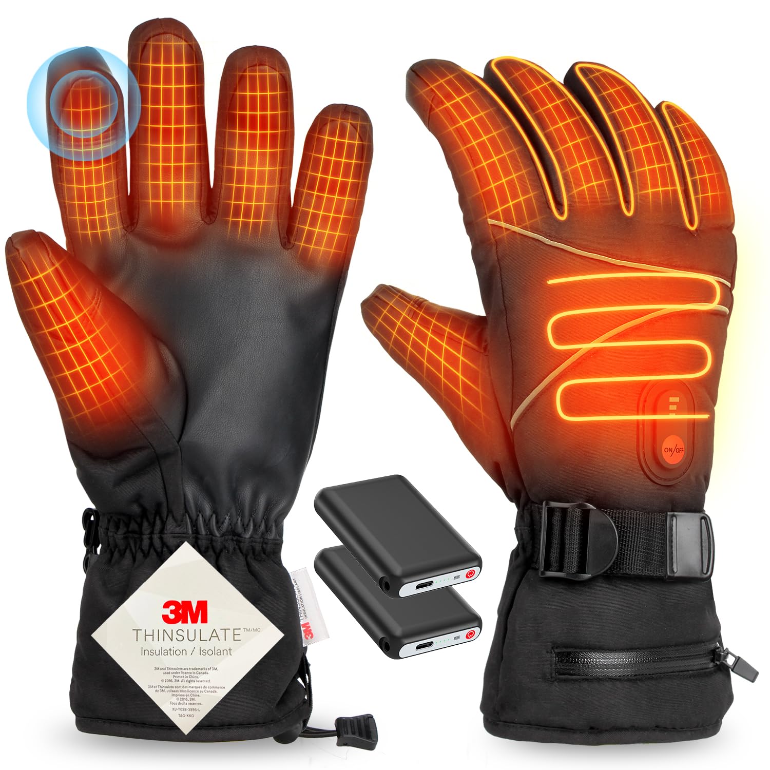 

Ceoir Heated USB Gloves with 3M Thinsulate Fleece Maximum Temperature of Smartphone Touch 3 Temperature and Men s Lining, 65°C, Compatible, Screen,