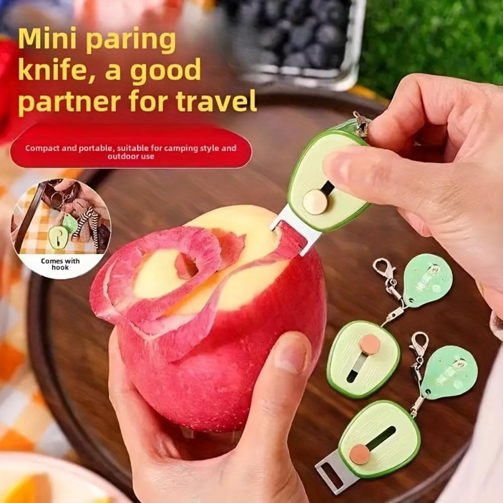 1ks Mini zatahovací klíčenka Paring nůž Roztomilý, lehký nerezový s čepelí s rovnou hranou.