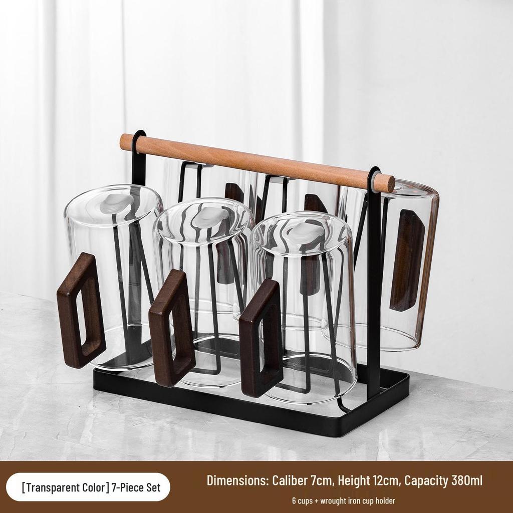 High-Temperature Resistant Tea Cup Set: Thickened Borosilicate Glass with Wooden Pistol Grip Handle