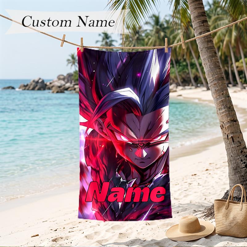 Dragon Ball Benutzerdefinierter Name Aufgedrucktes Strandtuch Personalisiertes Weiches Handtuch für Schwimmen Strand Reisen