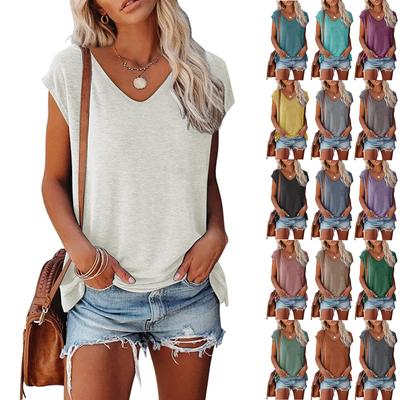 Womens' Fashionable And Casual -color Basic V-neck Short-sleeved Top