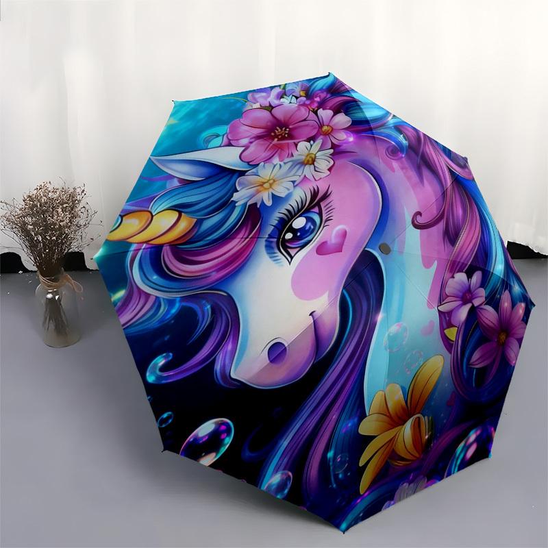 1pc Unicorn Fantasy Flowers Bubbles Sea Umbrella with Plastic Handle,Suitable for All Seasons Home Travel Outdoor Umbrellaptys31094