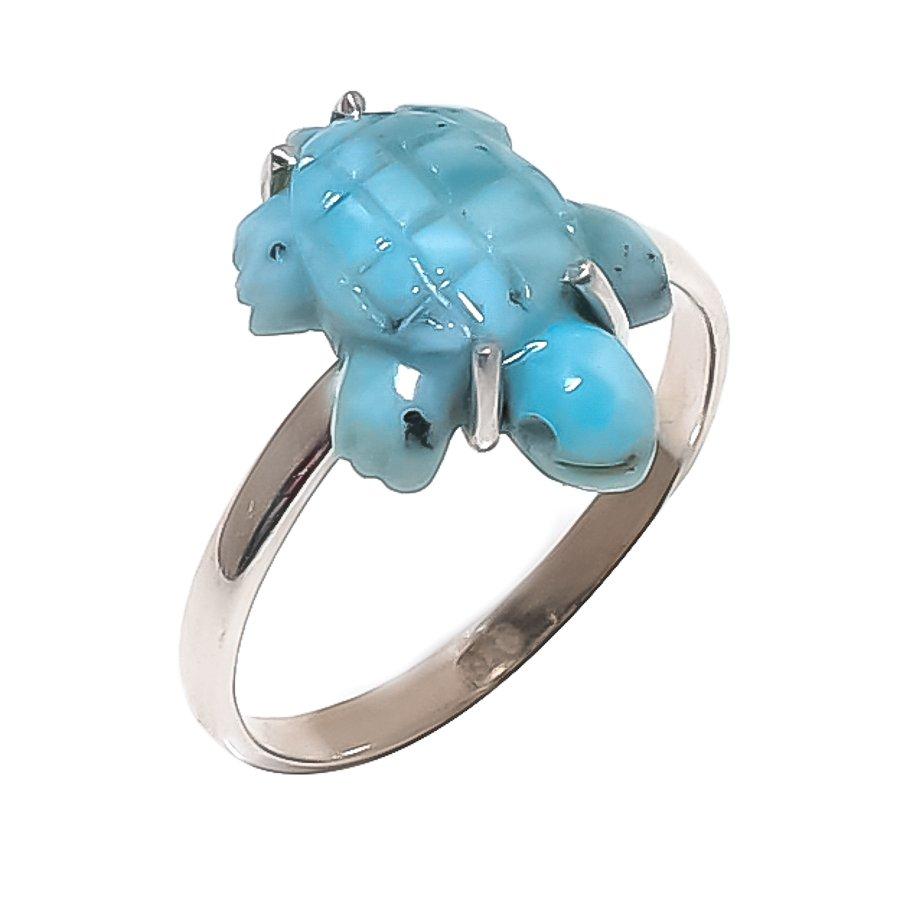 

Natural Larimar Gemstone Handmade 925 Sterling Silver Jewelry Ring Size 10 t4J63